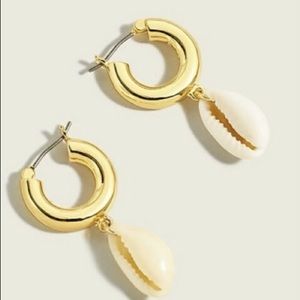 NWT J.Crew Cowrie Shell Drop Hoop Earrings
